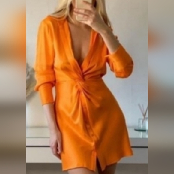 Zara orange satin mini dress - Picture 3 of 12